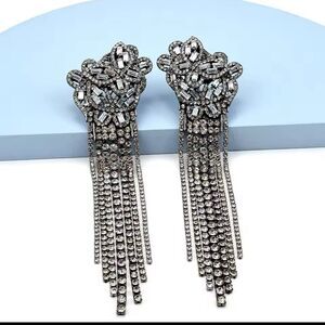 Zara Holiday Statement Crystal Tassel Earrings